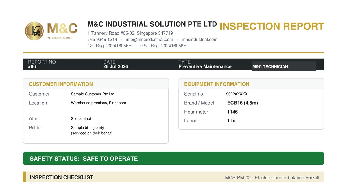 M&C forklift inspection report