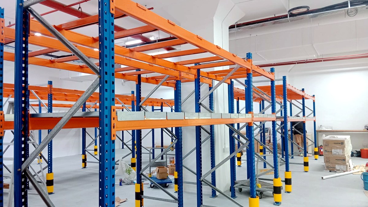 Finished pallet racking installation showing aisle widths in a Singapore warehouse